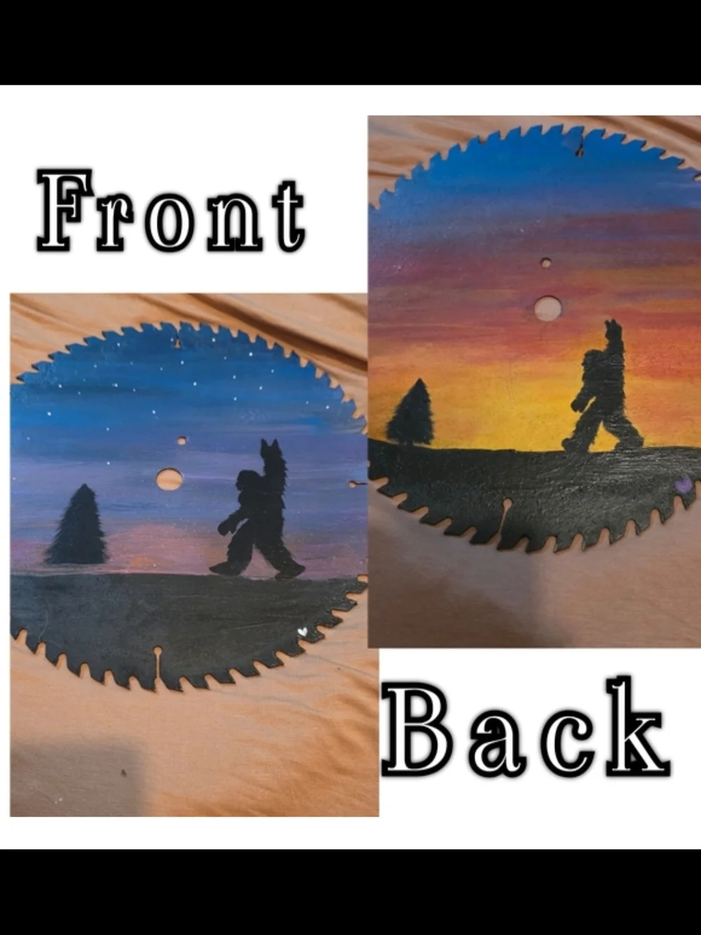 Custom Hand-Painted Saw Blade Double-Sided Bigfoot Silhouette Rustic Cabin Decor